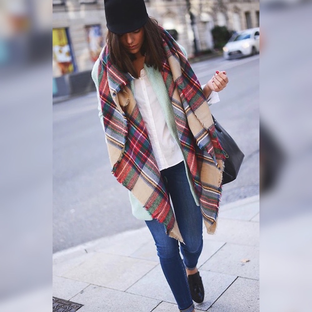 ๐ฅ SALE Classic Tartan Plush Plaid Blanket Scarf - Picture 4 of 8